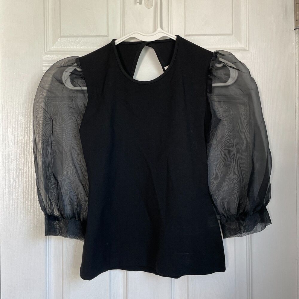 Amanda Uprichard New York black blouse sheer balloon sleeves size S
